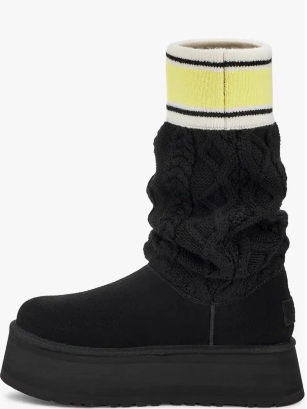 UGG Black Cable-Knit Platform Boot with Yellow Logo Cuff - Picture 3 of 4